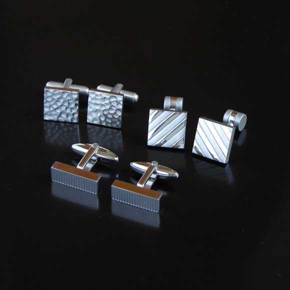 Three Pair Silver Tone & Stainless Cufflinks - Picture 1 of 3